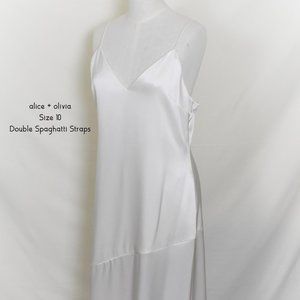 NWOT alice + olivia Dress 10 Ivory Back Zip Double Spaghetti Straps V-Cut Front